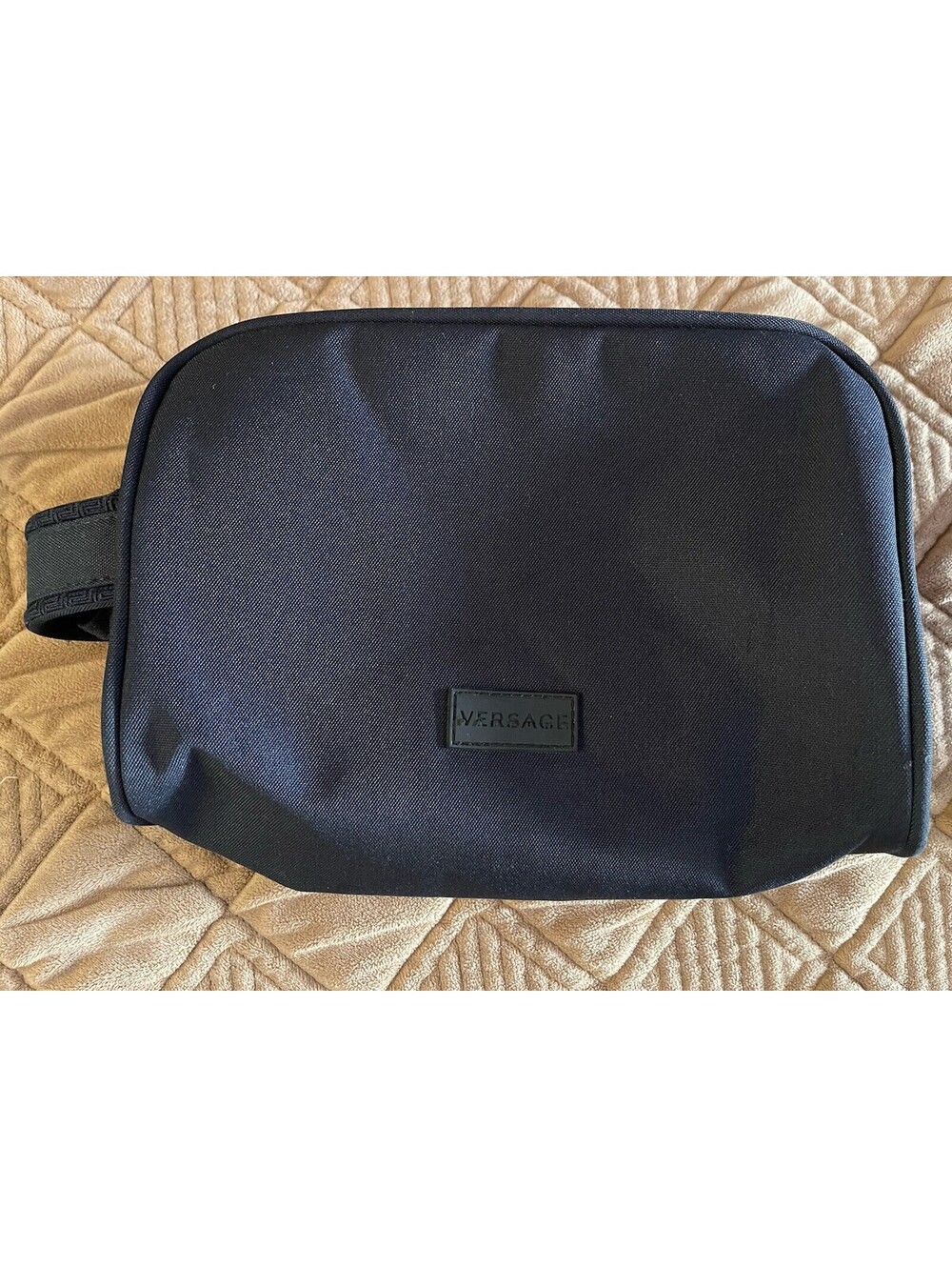 Versace Parfums Black Cosmetic Toiletry Travel Bag Pouch 9"x7"x4" Designer Lux.